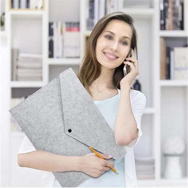 Portable Felt Handbag Button Closure Paper File Folder
