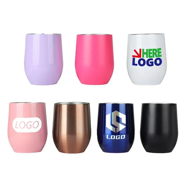 12oz Glossy Stainless Steel Wine Tumbler with Lid