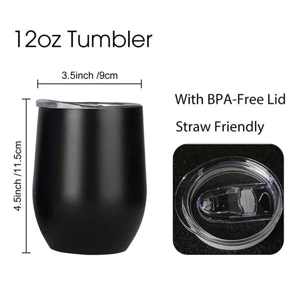 12oz Glossy Stainless Steel Wine Tumbler with Lid
