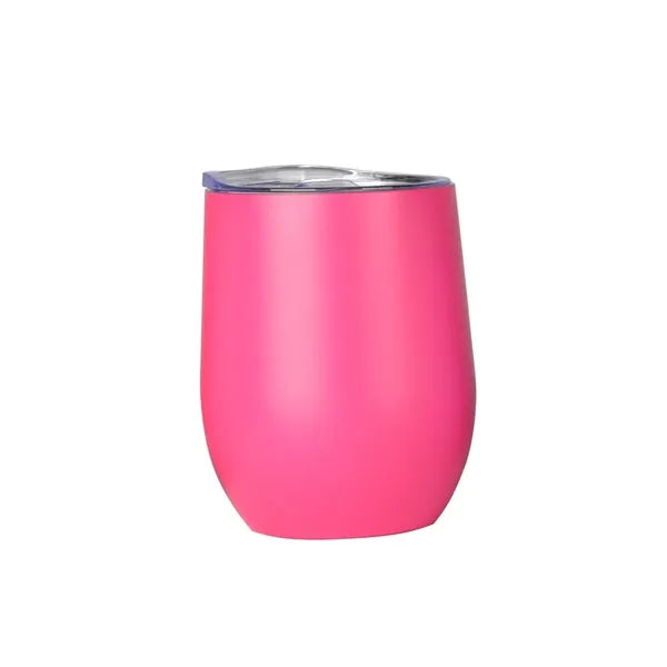 12oz Glossy Stainless Steel Wine Tumbler with Lid