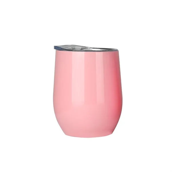 12oz Glossy Stainless Steel Wine Tumbler with Lid