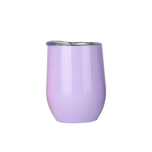 12oz Glossy Stainless Steel Wine Tumbler with Lid