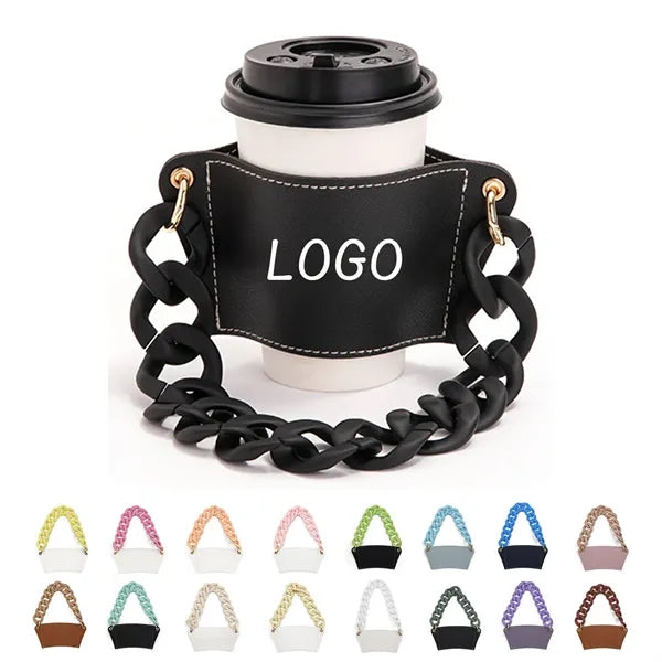 PU Leather Coffee Cup Sleeve with Handle Chain