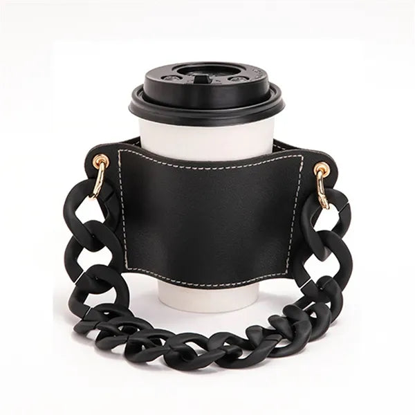 PU Leather Coffee Cup Sleeve with Handle Chain