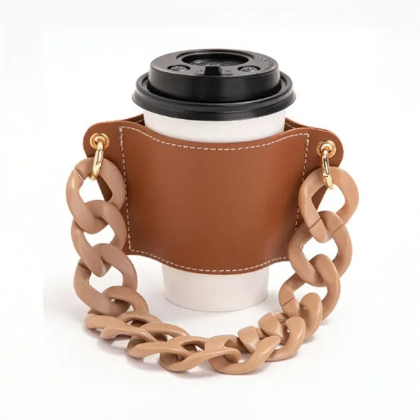 PU Leather Coffee Cup Sleeve with Handle Chain