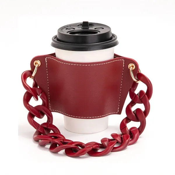 PU Leather Coffee Cup Sleeve with Handle Chain