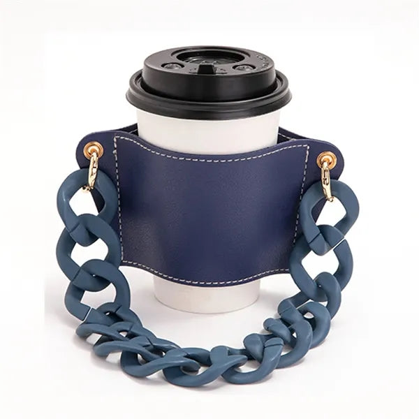 PU Leather Coffee Cup Sleeve with Handle Chain