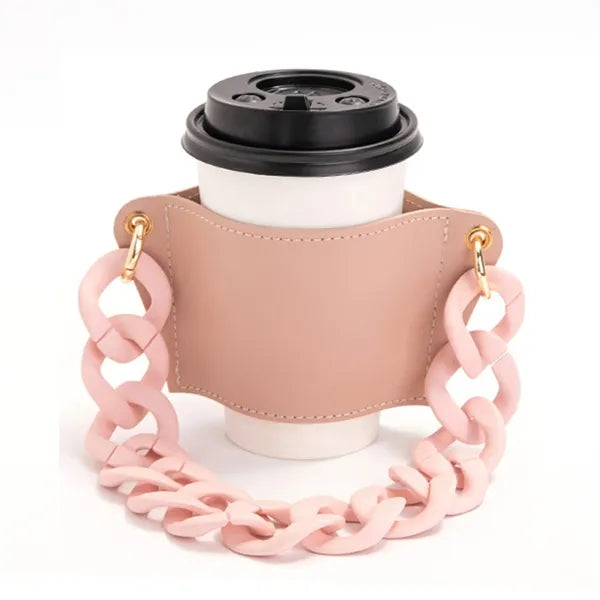 PU Leather Coffee Cup Sleeve with Handle Chain
