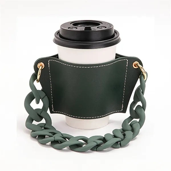 PU Leather Coffee Cup Sleeve with Handle Chain