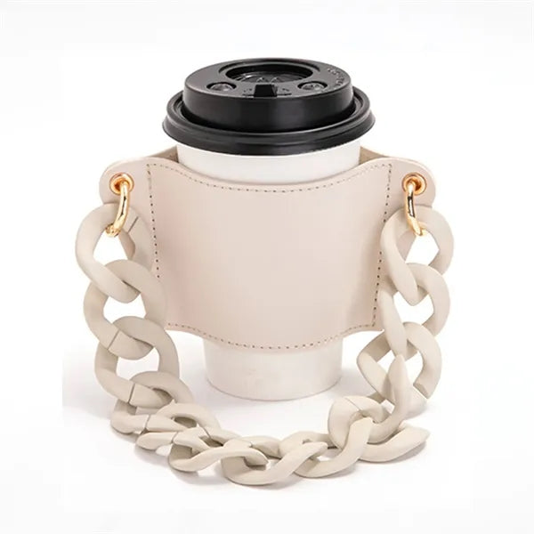 PU Leather Coffee Cup Sleeve with Handle Chain