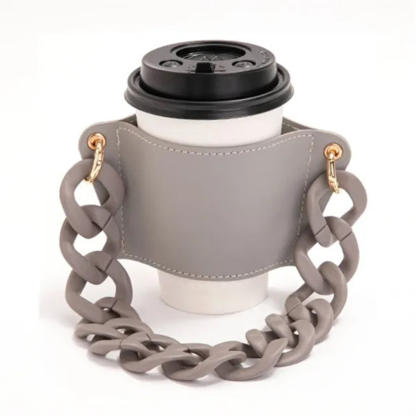 PU Leather Coffee Cup Sleeve with Handle Chain