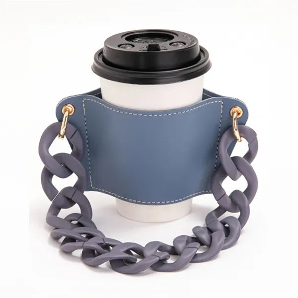 PU Leather Coffee Cup Sleeve with Handle Chain