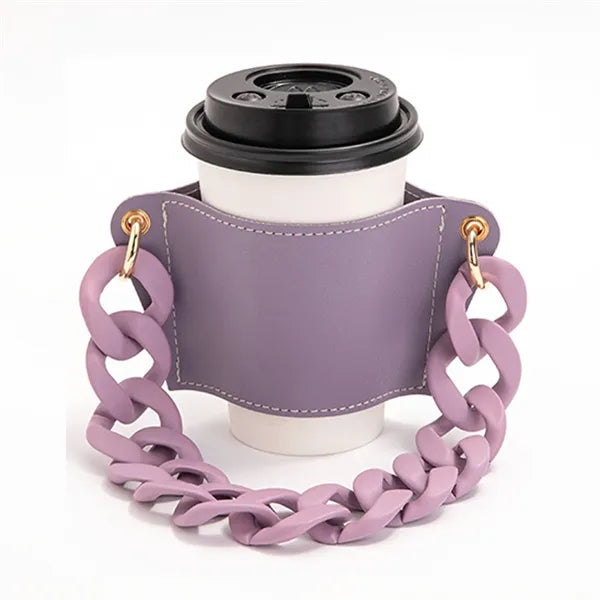 PU Leather Coffee Cup Sleeve with Handle Chain