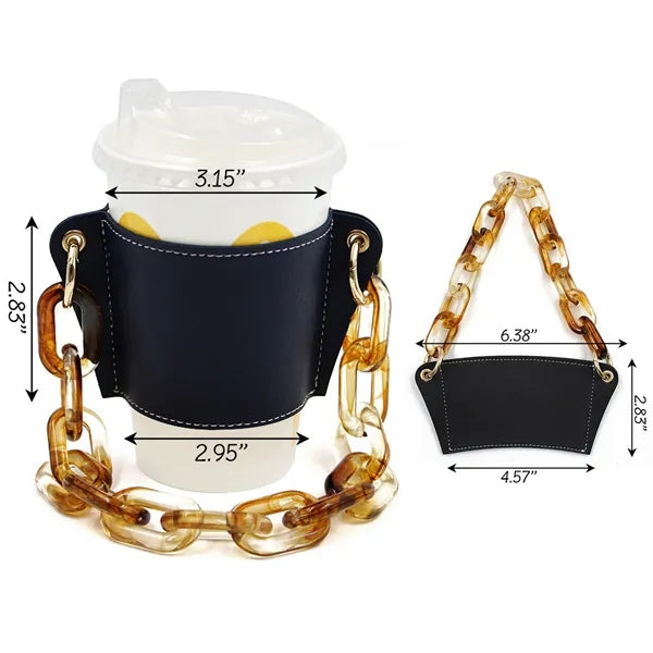 PU Leather Coffee Cup Sleeve with Handle Chain