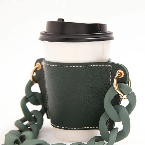 PU Leather Coffee Cup Sleeve with Handle Chain
