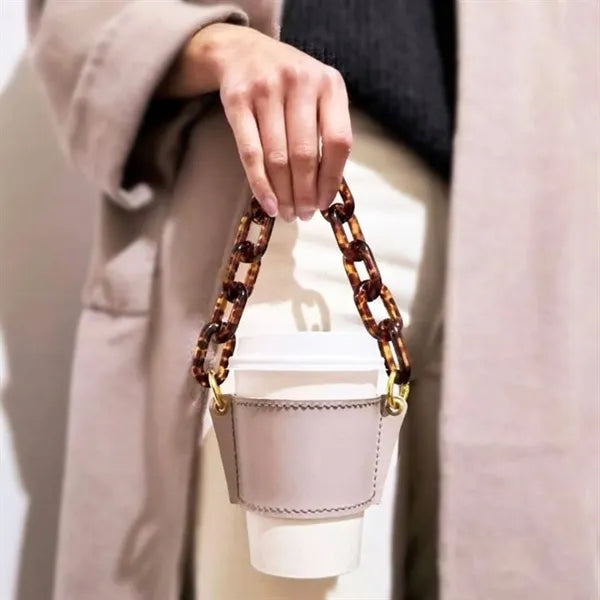 PU Leather Coffee Cup Sleeve with Handle Chain