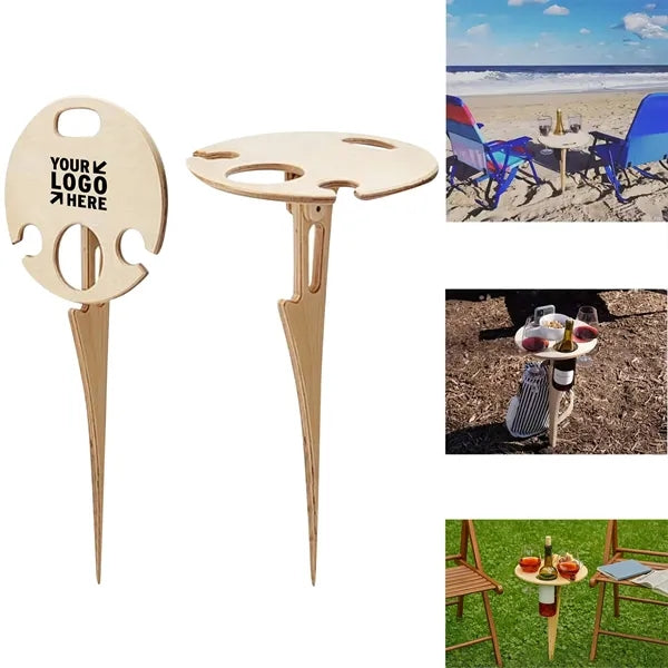Portable Wood Wine Picnic Table w/ Slots
