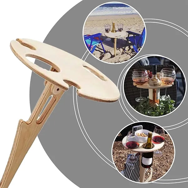 Portable Wood Wine Picnic Table w/ Slots