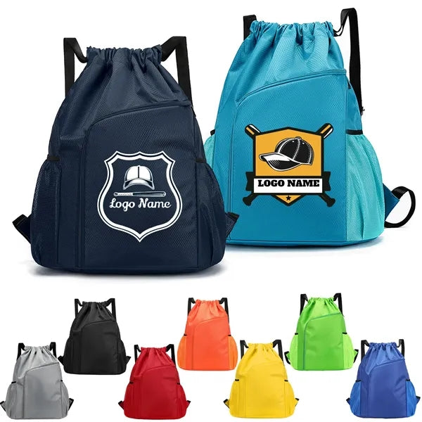 Heavy-Duty 600D Drawstring Backpack with Large Front Pocket