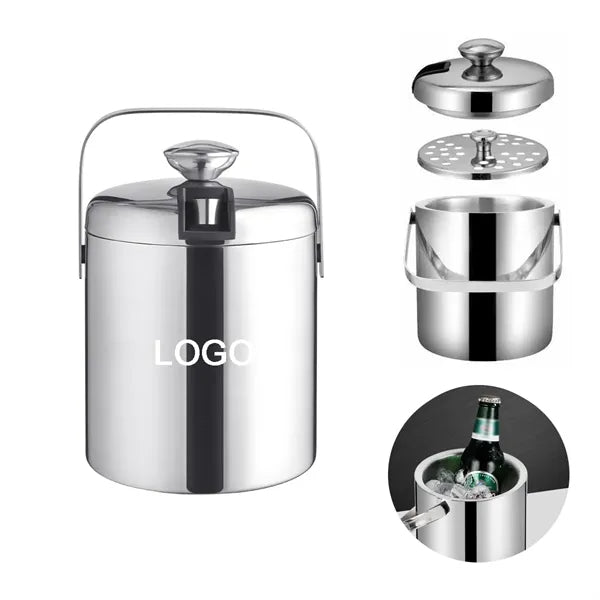 Portable Double Wall Ice Bucket with Tong