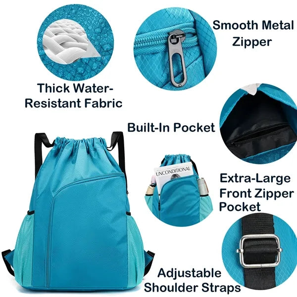 Heavy-Duty 600D Drawstring Backpack with Large Front Pocket