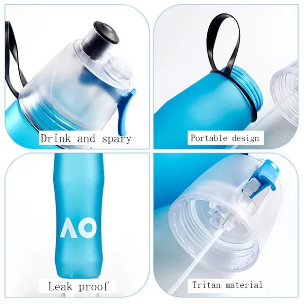 24 OZ Portable Sports Fitness Spray Cooling Water Bottle