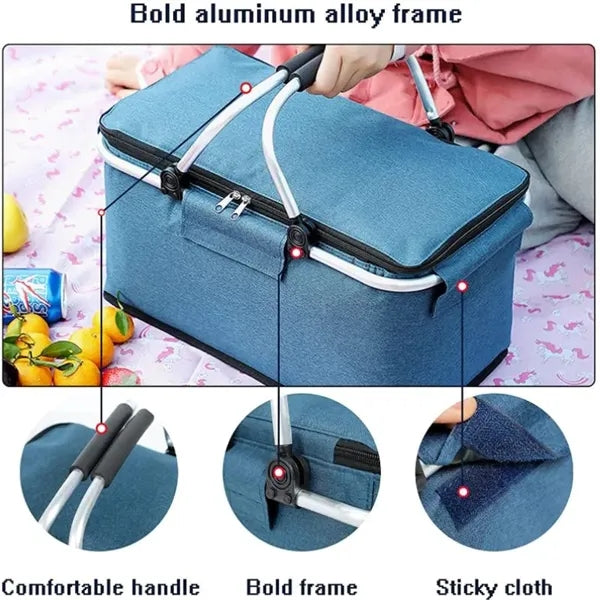 Insulated Cooler Bag Portable Collapsible Picnic Basket