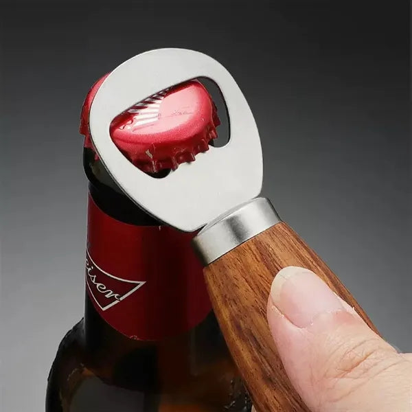 Compact Wooden Handle Bottle Opener Stainless Steel Head