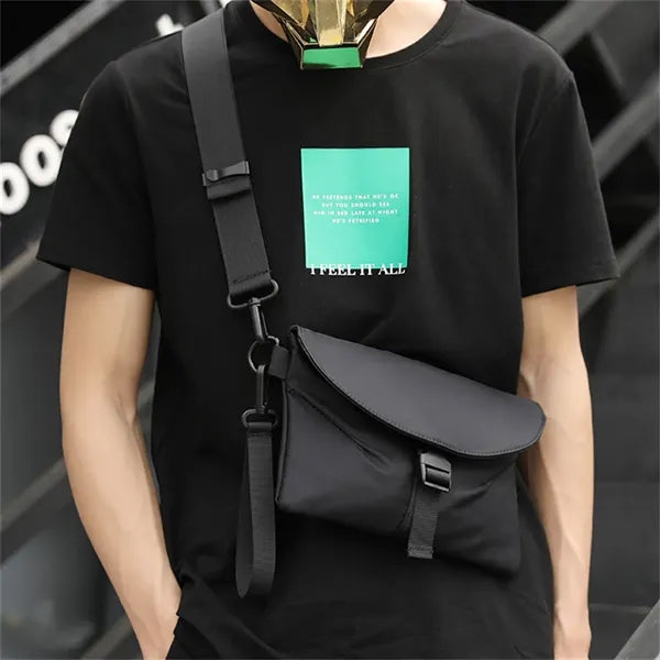 Black Cool Sling Bag for Men Chest Crossbody Waterproof
