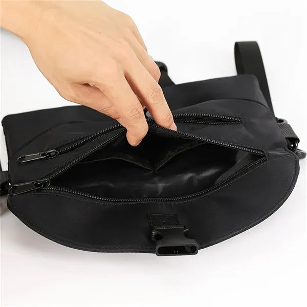 Black Cool Sling Bag for Men Chest Crossbody Waterproof