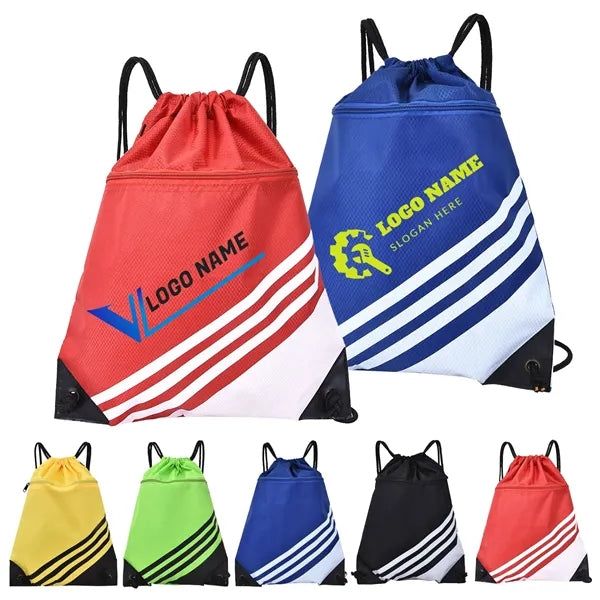 600D Contrast Drawstring Backpack with Zipper Pocket