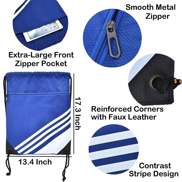 600D Contrast Drawstring Backpack with Zipper Pocket