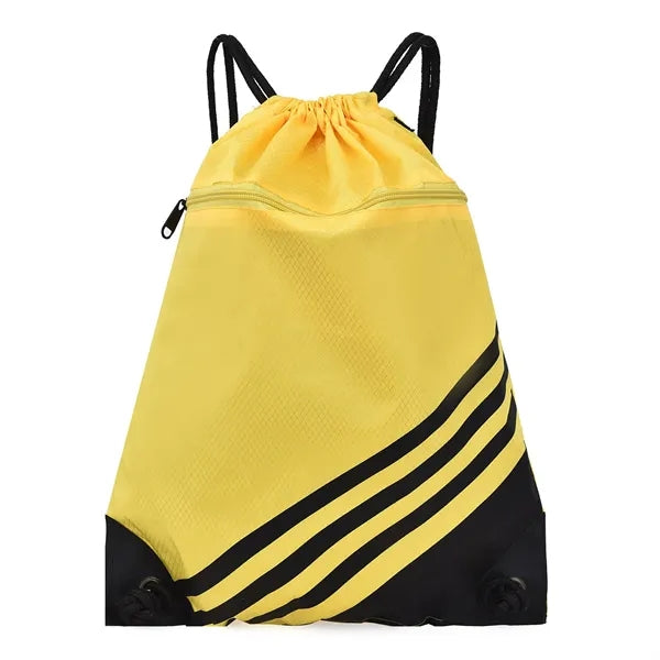 600D Contrast Drawstring Backpack with Zipper Pocket