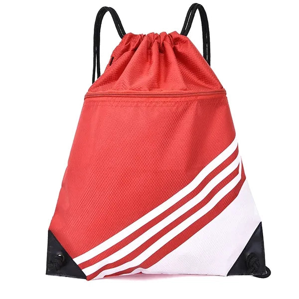 600D Contrast Drawstring Backpack with Zipper Pocket