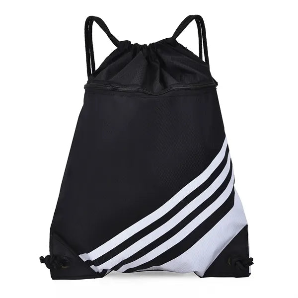 600D Contrast Drawstring Backpack with Zipper Pocket