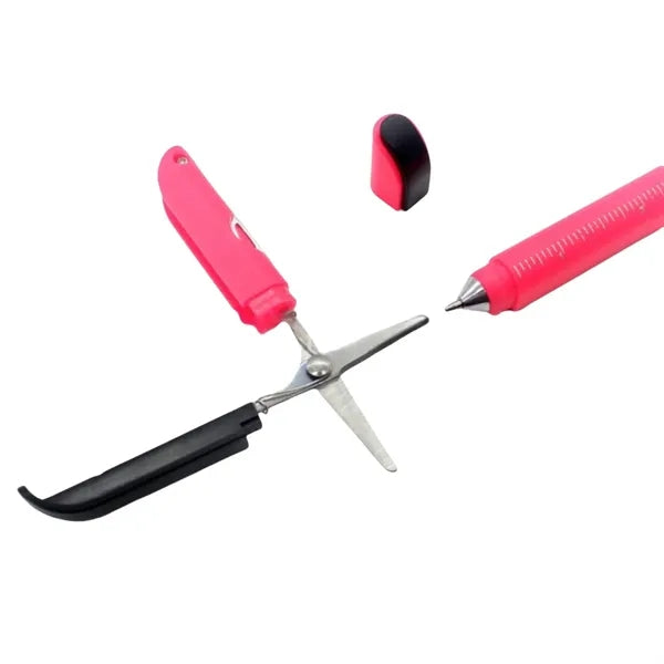 Portable 4 in 1 Ballpoint Pen With Ruler Scissors Art Knife