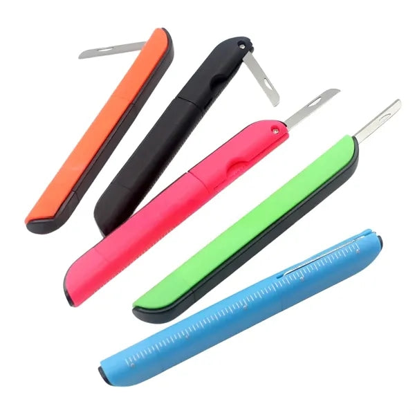 Portable 4 in 1 Ballpoint Pen With Ruler Scissors Art Knife