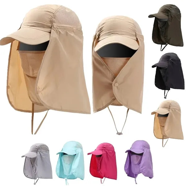 3 IN 1 Sun Cap Bucket Hat w/ Face Neck Flaps