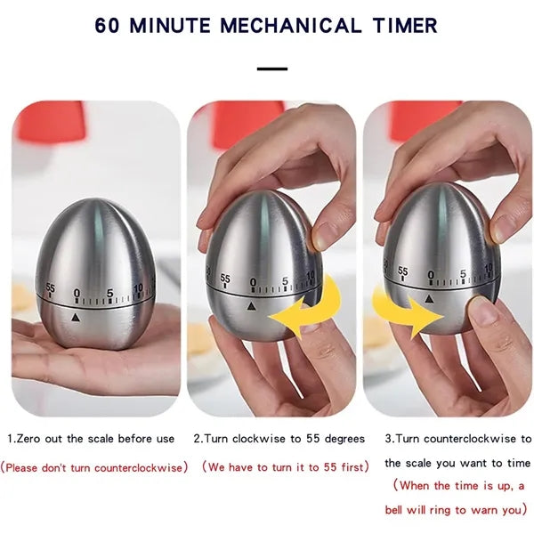 Stainless Steel Mechanical Egg Shape Timer