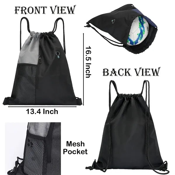 300D Two-Tone Drawstring Backpack w/ Mesh and Zipper Pocket