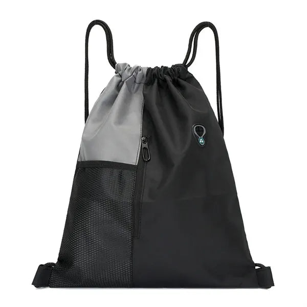 300D Two-Tone Drawstring Backpack w/ Mesh and Zipper Pocket