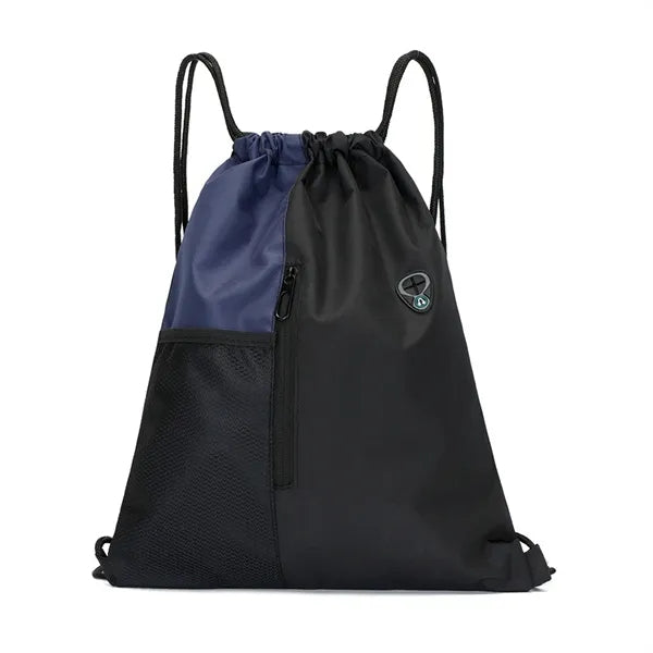 300D Two-Tone Drawstring Backpack w/ Mesh and Zipper Pocket
