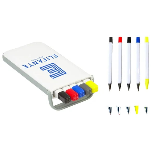 Rainbow Pen, Pencil & Highlighter Set With Portable Case