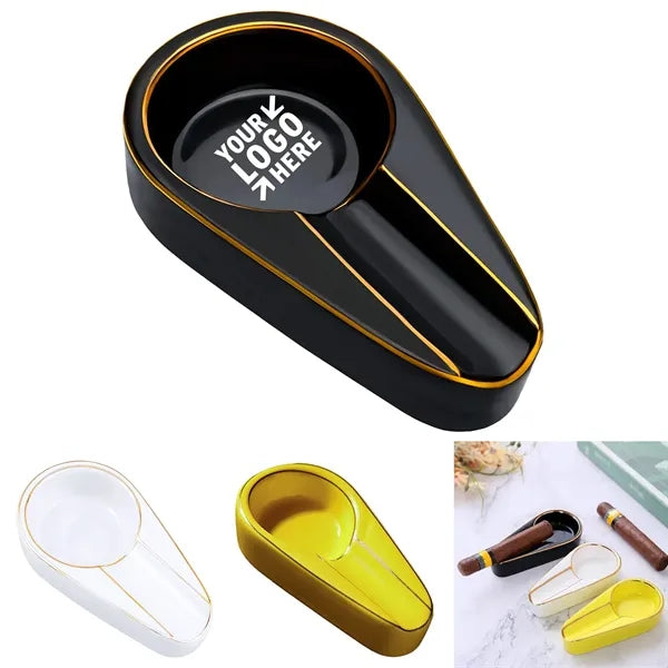 Ceramic Cigar Ashtray w/ Gold Trim for Home & Office