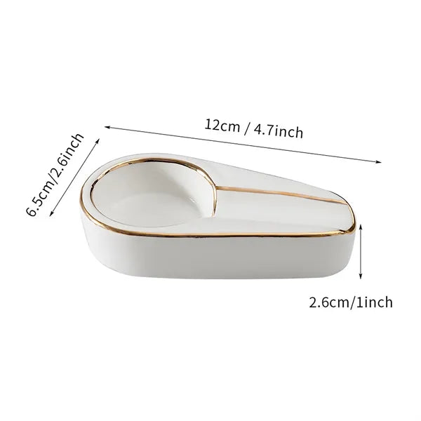 Ceramic Cigar Ashtray w/ Gold Trim for Home & Office