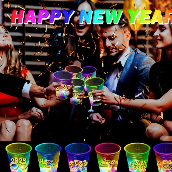 Glowing Happy New Year Party Cups Flashing
