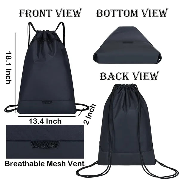 300D Two-Tone Drawstring Backpack with Pocket & Faux Leather