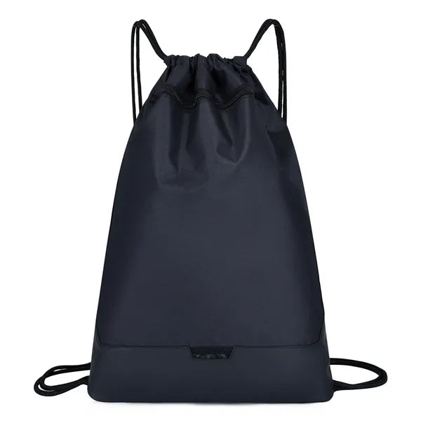 300D Two-Tone Drawstring Backpack with Pocket & Faux Leather