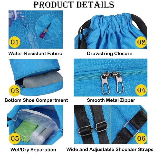 420D Swim Backpack with Shoe Compartment & Wet/Dry Pocket