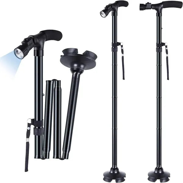 Ergonomic Adjustable Non-Slip Folding Cane with Light